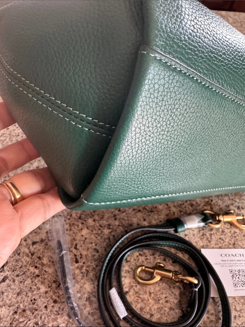 Coach Emerald Green Pebbled Leather Satchel with Gold Hardware - Picture 9 of 16